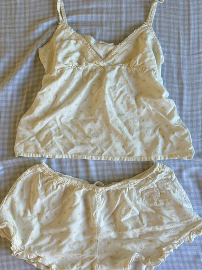 Blue Striped Tank Shorts Pajama Set Women Summer Sleeveless Crop Top+Elastic Waist Straight Short Pant Cotton Home 2 Piece Sets White duck set One Size