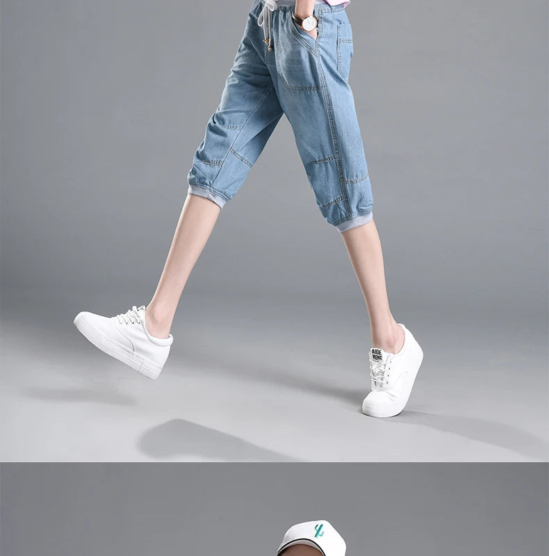 Summer Styles Loose Jeans For Women Calf-Length Harem Pants Elastic High Waist Thin Pants Fashion Jeans 4XL