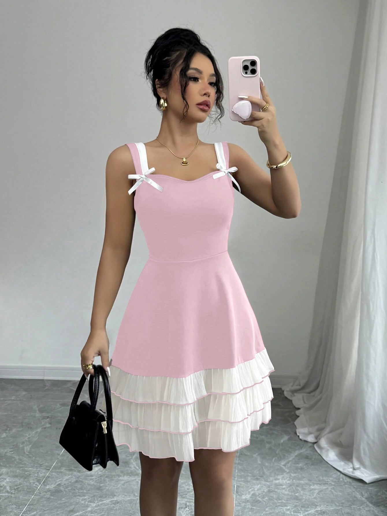 Women's mini suspender waist cinching cake tail dress Badiee Stylez