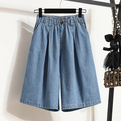 High Waist Wide Leg Loose Denim Shorts Women 2024 Summer New Arrivals Half Length Blue Color Jeans Shorts Korean Casual Jeans Blue