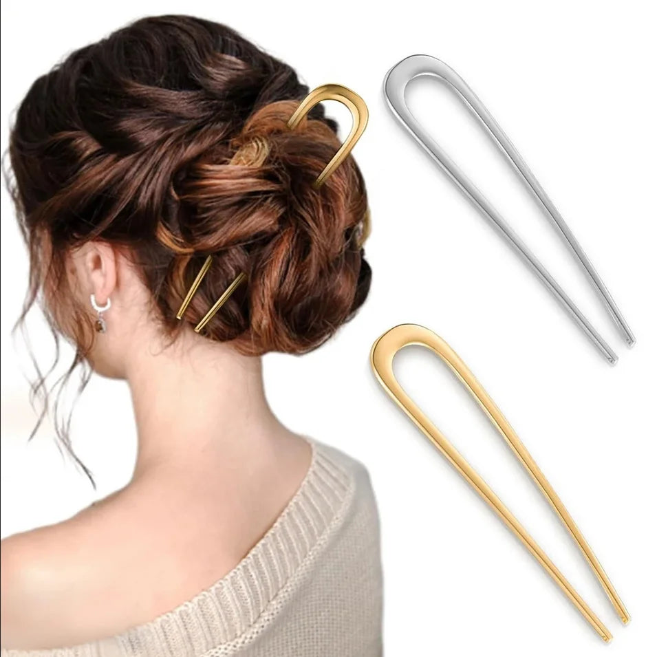 2Pcs French Pins Hair Pins 5.5 Inch Metal U-Shaped Hair Clip Hair Vintage French Twist Hair Pin for Women Girls Hairstyle Gifts Badiee Stylez