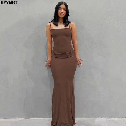 Satin Slip Sleeveless Backless Slim Sexy Maxi Dress 2022 Spring Women Party Y2K Concise Bodycon Elegant Dresses Female Clothing Brown