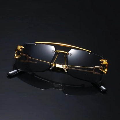 Vintage Luxury Golden Fahsion Glasses Cool Tiger Stand Women's Frameless Black For Men And Women Outdoor Travel Anti Glare Glass Badiee Stylez