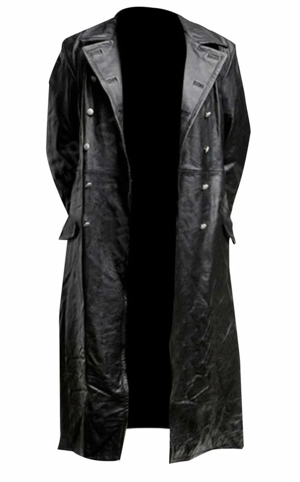 MEN'S GERMAN CLASSIC WW2 MILITARY UNIFORM OFFICER BLACK LEATHER TRENCH COAT - Badiee Stylez