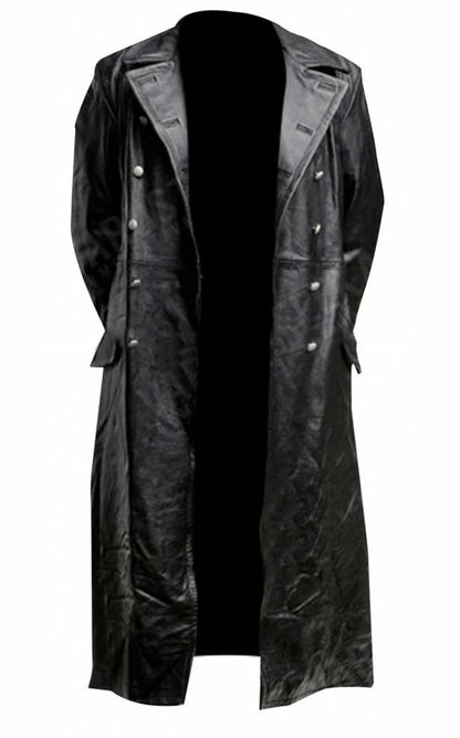 MEN'S GERMAN CLASSIC WW2 MILITARY UNIFORM OFFICER BLACK LEATHER TRENCH COAT - Badiee Stylez