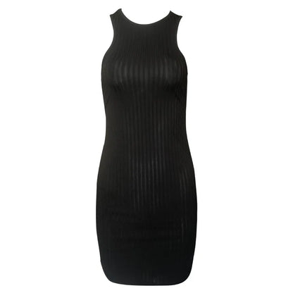 Sexy Stripes Thread Knitting Slim Bodycon Dress Women Sleeveless Solid Color Skinny Mini Dress Elegant Club Party Vestidos