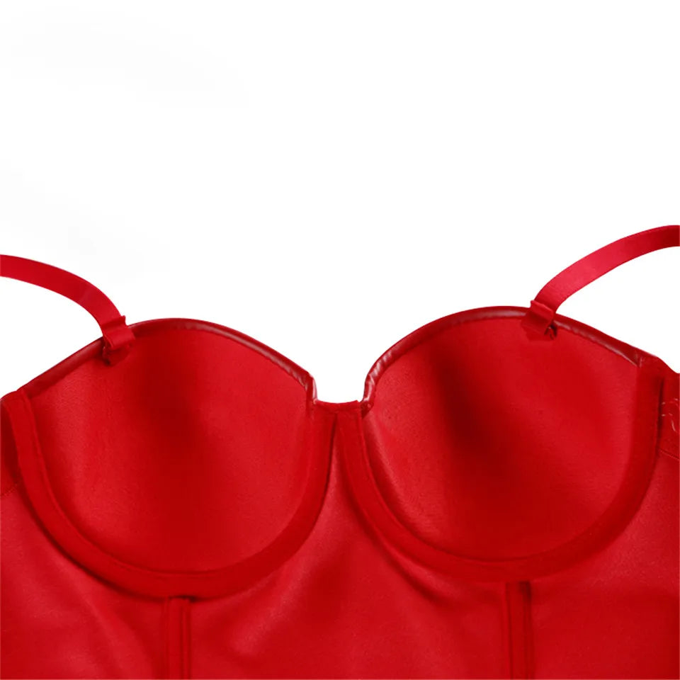 Wechery Women Leather Corset Top Crop Bustier Gothic Bra Push Up Bodice Sexy Lingerie Corselet Party Short Camis Plus Size 6XL