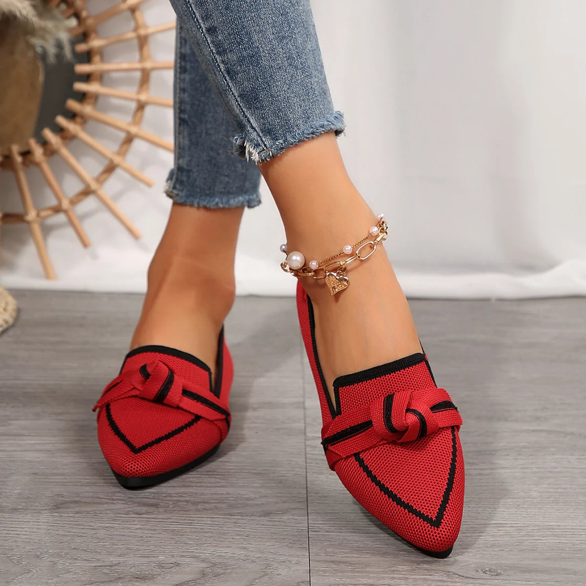 Women Flats Loafers Bowknot Pointed Toe Mesh Casual Shoes Comfort Walkers Ladies Light Lace Up Soft Sole Flats Zapatos De Mujer