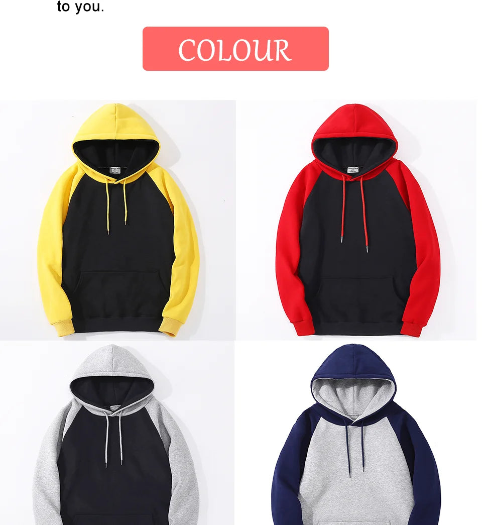 Color Collision Hoodie Men Women Autumn Winter Loose Oversized Clothing Warm Fleece Raglan Splicing Hooded Couple Sweatshirts Badiee Stylez