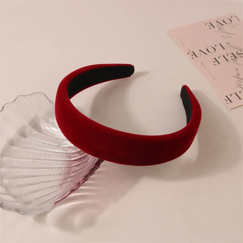 Autumn Winter Soft Velvet Cloth Sponge Padded Hairbands for Women Girls Casual Shopping Face Washing Dress Up Hair Accessories RED