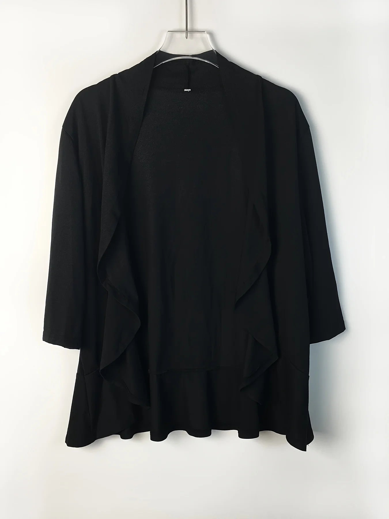 Plus Size V-neck Loose Pleated Cardigans Casual Frill Solid 3/4 Sleeve Spring Summer Fall Cardigan Plus Size Women's Clothing