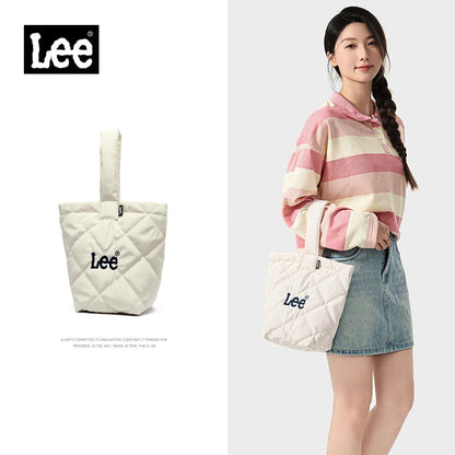 LEE Ladies Cute Design Puffer Bag Casual Soft Small Pink White Quilted Handbag Women Korean Style Down-filled Phone Bucket Bag