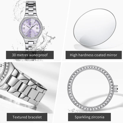 OLEVS 5628 Women Watch Luxury Elegant Quartz Watch Stainless Steel Waterproof Luminous Diamond Bezel Ladies Watch Bracelet Set