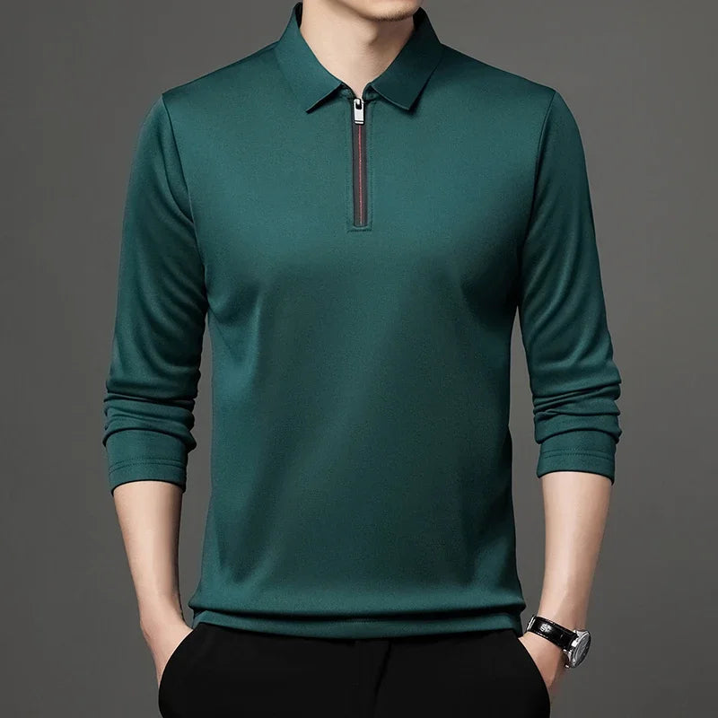 Men's Solid Color Long Sleeved POLO Shirt Casual Fashion Top Badiee Stylez