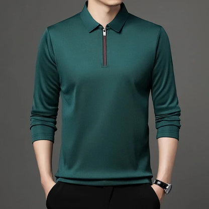 Men's Solid Color Long Sleeved POLO Shirt Casual Fashion Top Badiee Stylez
