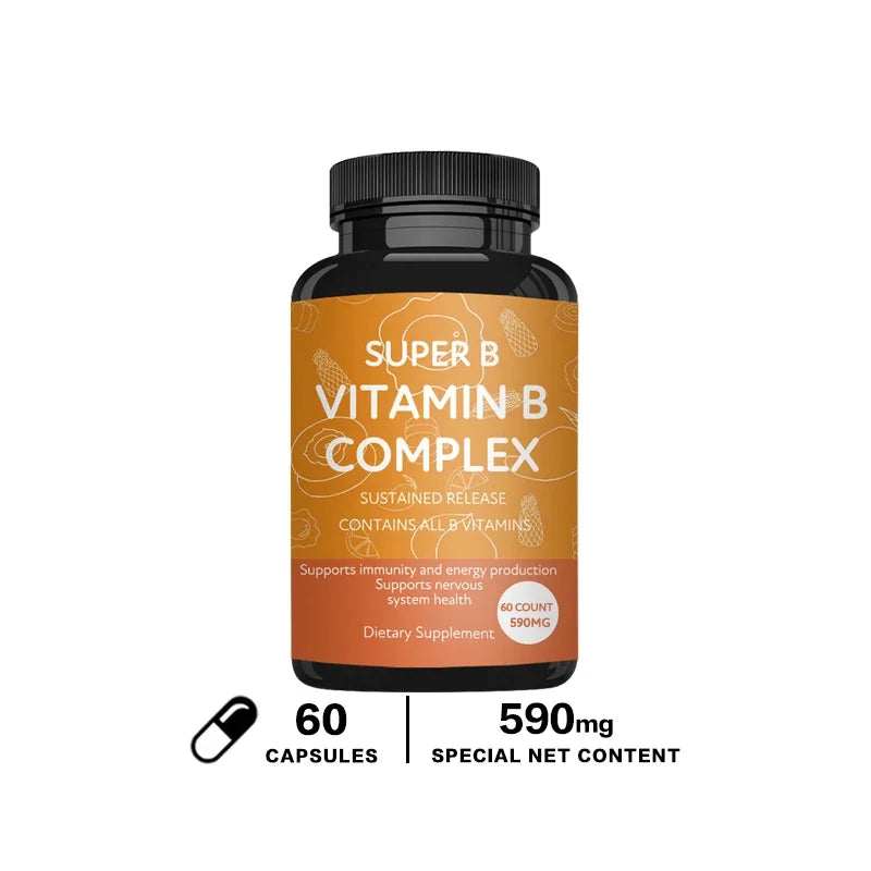Vitamin B Complex Capsules - Replenish Energy, Relieve Stress, Improve Digestion, and Enhance Immunity 60 Capsules