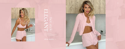 Marthaqiqi Casual Ladies Pajama Set Long Sleeve Nightie Sexy V-Neck Sleepwear Lace Up Nightwear Shorts Loose Home Clothes Female