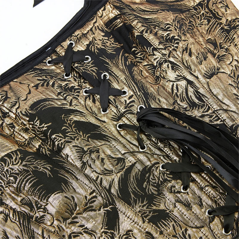 Blue Jacquard Corset Sexy Shoulder Straps Overbust Bustiers Crop Top Lace Up Brocade Vest Lingerie Gothic For Women Outfit