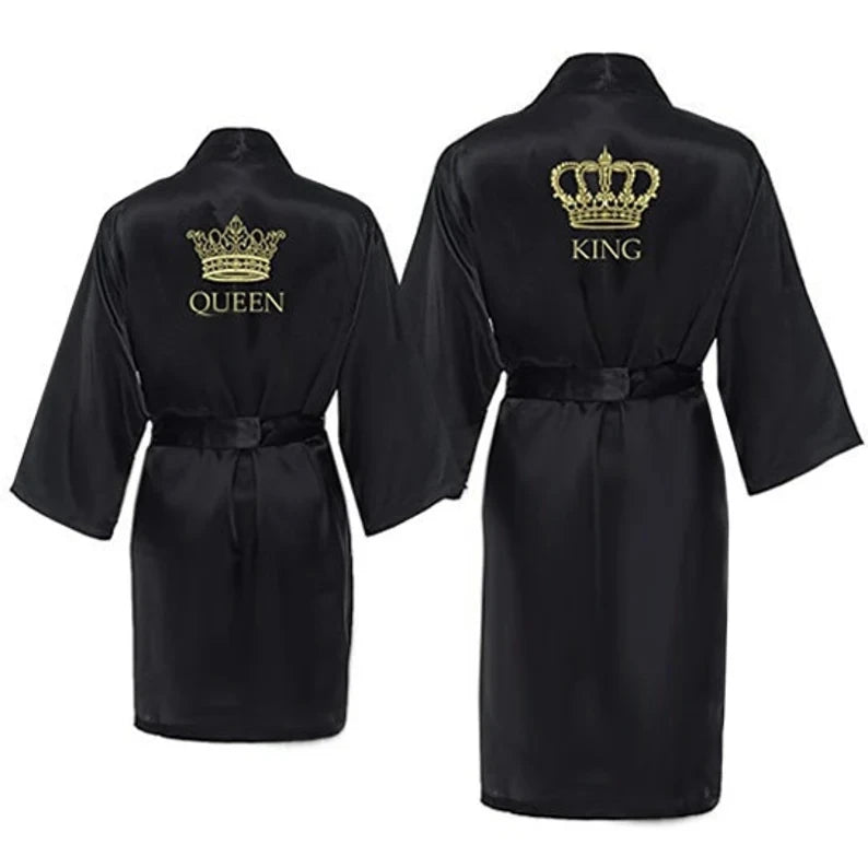 King And Queen Satin Robes Set Couple Couples Robes Mr. And Mrs. Kimono for Bride Kimonos Mr and Mrs Personalized Robes