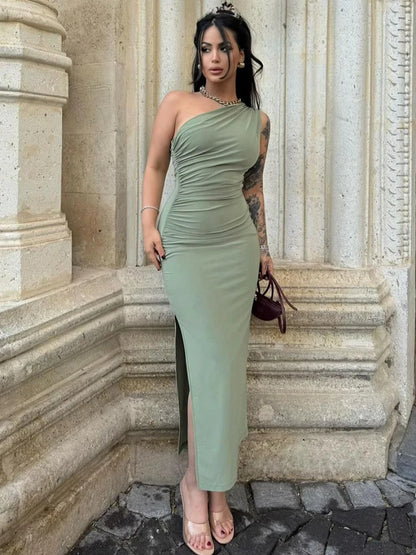 Summer Black New Dress Women Fashion Sexy Split Sleeveless Backless Slim Maxi Dress Female Casual Club Elegant Lady Party Dress Green