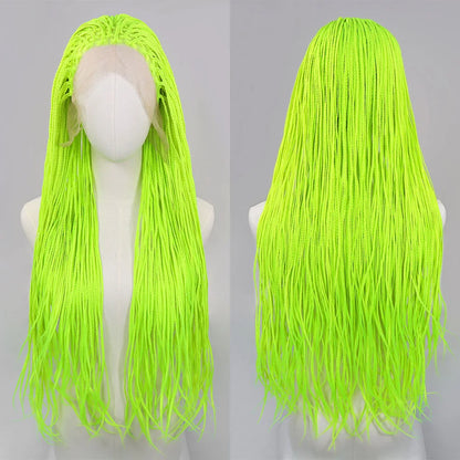 Ombre Blue Box Braided Wigs for Women 26inch Knotless Goddess Box Braid Lace Front Wig Colored Crochet Braid Synthetic Wig Fluorescent Yellow 26inches 13x3 Lace Front