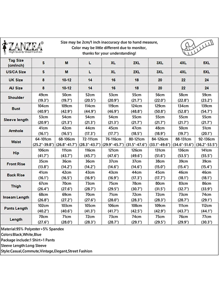 ZANZEA Autumn Vintage Pant Sets Women Fashion 2 Piece Outfits 2025 Elegant Long Sleeve Print Tops and Elastic Waist Pants 2pcs Badiee Stylez