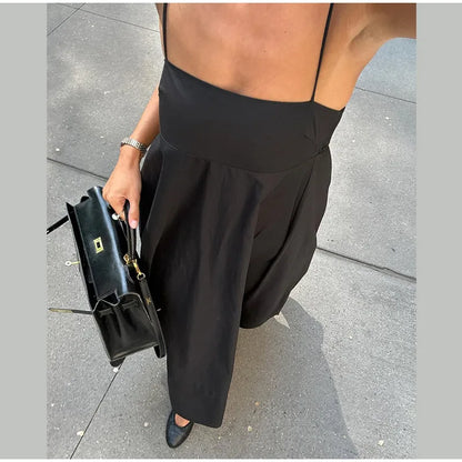Solid Backless Spaghetti Strap Dress Women's Fashion Loose High Waist A-line Vestidos Summer Lady Holiday Street Robes 2025 New