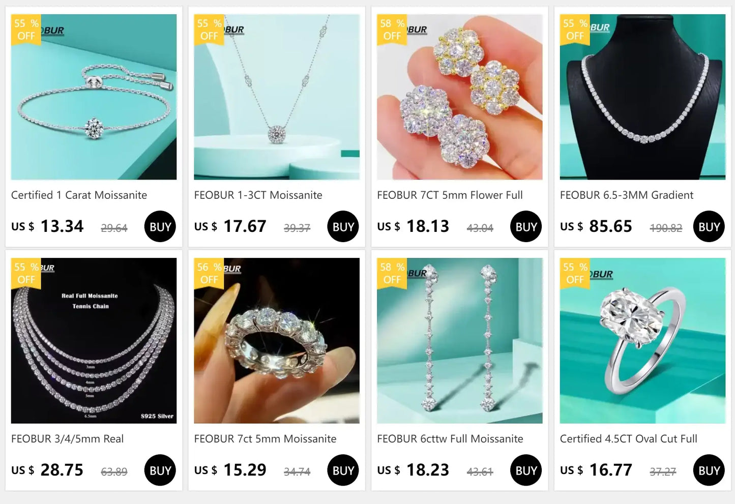 FEOBUR 1-3CT Moissanite Necklace for Women Certified 925 Sterling Silver Sparkling Lab Diamond Pendant Chain Party Jewelry GRA