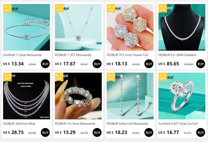 FEOBUR 1-3CT Moissanite Necklace for Women Certified 925 Sterling Silver Sparkling Lab Diamond Pendant Chain Party Jewelry GRA