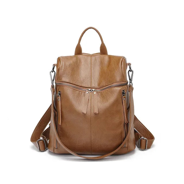Luxury Genuine Leather Women's Backpack High Quality Fashion Cowhide Backpacks Women Casual Large Capacity Brand Shoulder Bags Brown 29x13x30cm