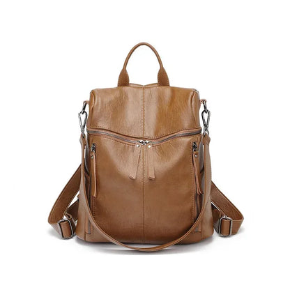 Luxury Genuine Leather Women's Backpack High Quality Fashion Cowhide Backpacks Women Casual Large Capacity Brand Shoulder Bags Brown 29x13x30cm