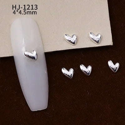 20PCS 3D Glossy Gold Silver Metallic Love Heart Various Crook Frame Solid Alloy Nail Art Rhinestones Decorations Manicure Charms HJ-1213
