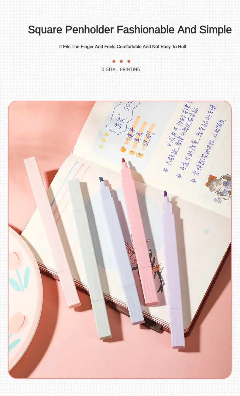 12 Pcs/Set Double Tip Highlighter Pens Kawaii Manga Markers Midliner Pastel Gel Set Stationery Journal School office Supplies Badiee Stylez