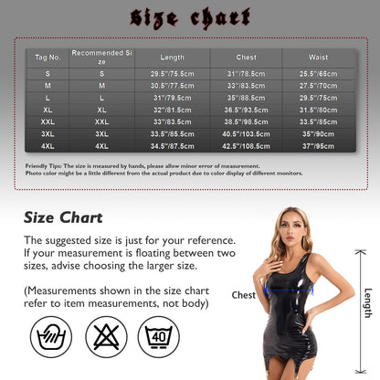 Sexy Women Wetlook Leather Tank Bodycon Dress Latex Sleeveless Mini Dresses Clubwear with Metal Clips Party Club Clothes Femme