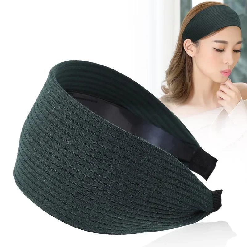 Wide-Brimmed Non-Slip Headband Women's Short Hair Simple Hair Clip Cover Gray Hair Fashion Temperament Hair Pressing Headwear A dark green