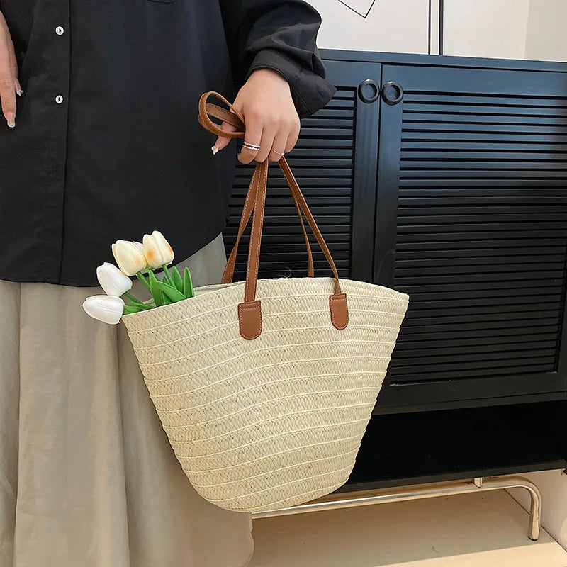 Women's Large Capacity Shoulder Bag Summer Straw Woven Basket Handbag Fashion Female Luxury Designer Beach Bag Bali Shopper Tote