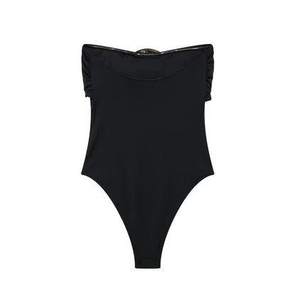 MUJER Off Shoulder Black Woman Body Sleeveless Tight Bodysuit Lingerie Sexy Backless Bodysuit Women Summer One Pieces Swimsuit