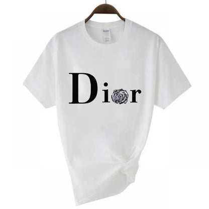 Men's and Women's Letter Printed Short Sleeved Shirt Basic Round Neck T-shirt Fashionable Casual Short Sleeved Summer Brand New H568-1-white