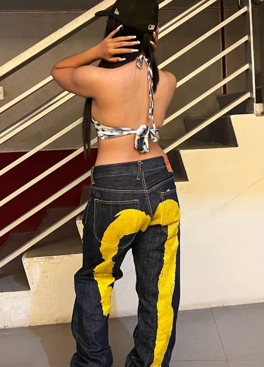 European and American hip-hop jeans men and women printing four seasons trendy trousers Gothic Y2K high street spring and summer