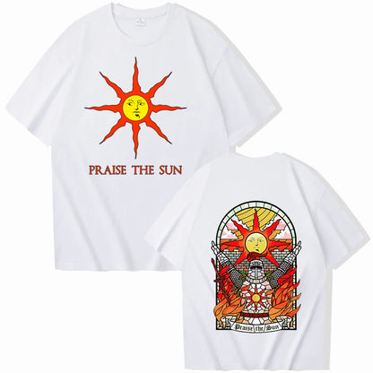 Dark Souls Praise The Sun T-shirt Man Women Harajuku O-neck Summer Casual Shirt white
