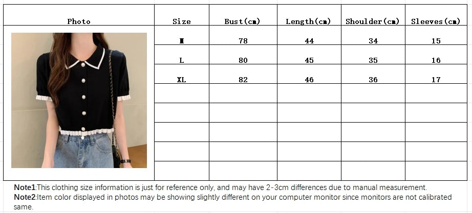 Sweet Women Shirt Korean Knitted Turn Down Collar Chic Short Sleeve Female Blouse Summer Retro Slim All Match Ladies Crop Tops