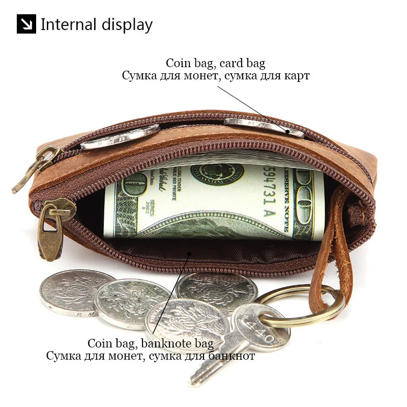 New Cow Leather Men's And Women's Change Vintage Coin Bag Headphone Purse Storage Mini Bag For Man And Woman