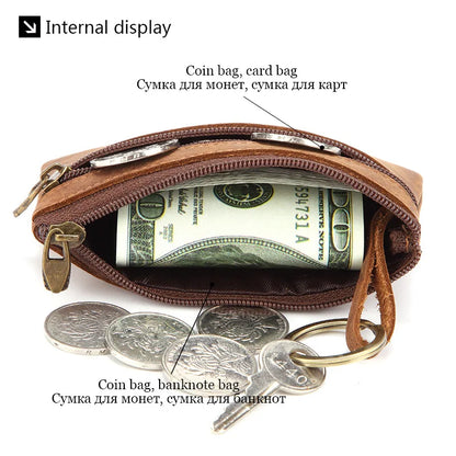 New Cow Leather Men's And Women's Change Vintage Coin Bag Headphone Purse Storage Mini Bag For Man And Woman