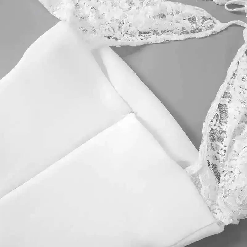 Townlike Lace Patchwork Waist Wrap A-line Dress Women Mini 2024 Autumn Winter Dress Backless Nightclub Sexy Party Dresses