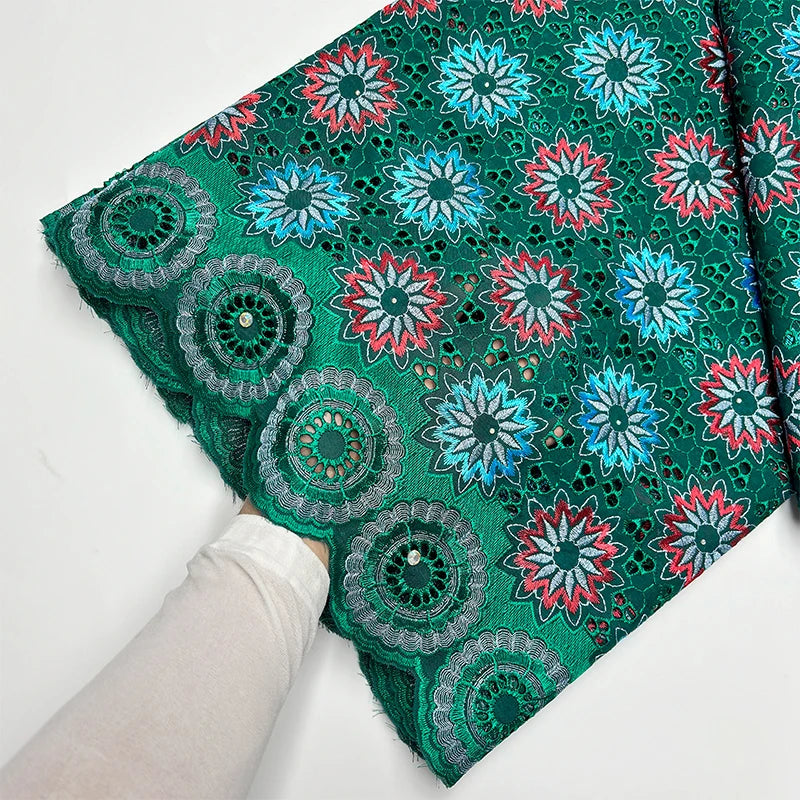 Original Austria Pure Cotton Lace Fabric 2024 High Quality Swiss Voile Embroidery Stones Lace Fabric For Women Celebration Dress