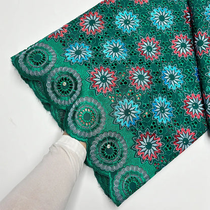 Original Austria Pure Cotton Lace Fabric 2024 High Quality Swiss Voile Embroidery Stones Lace Fabric For Women Celebration Dress