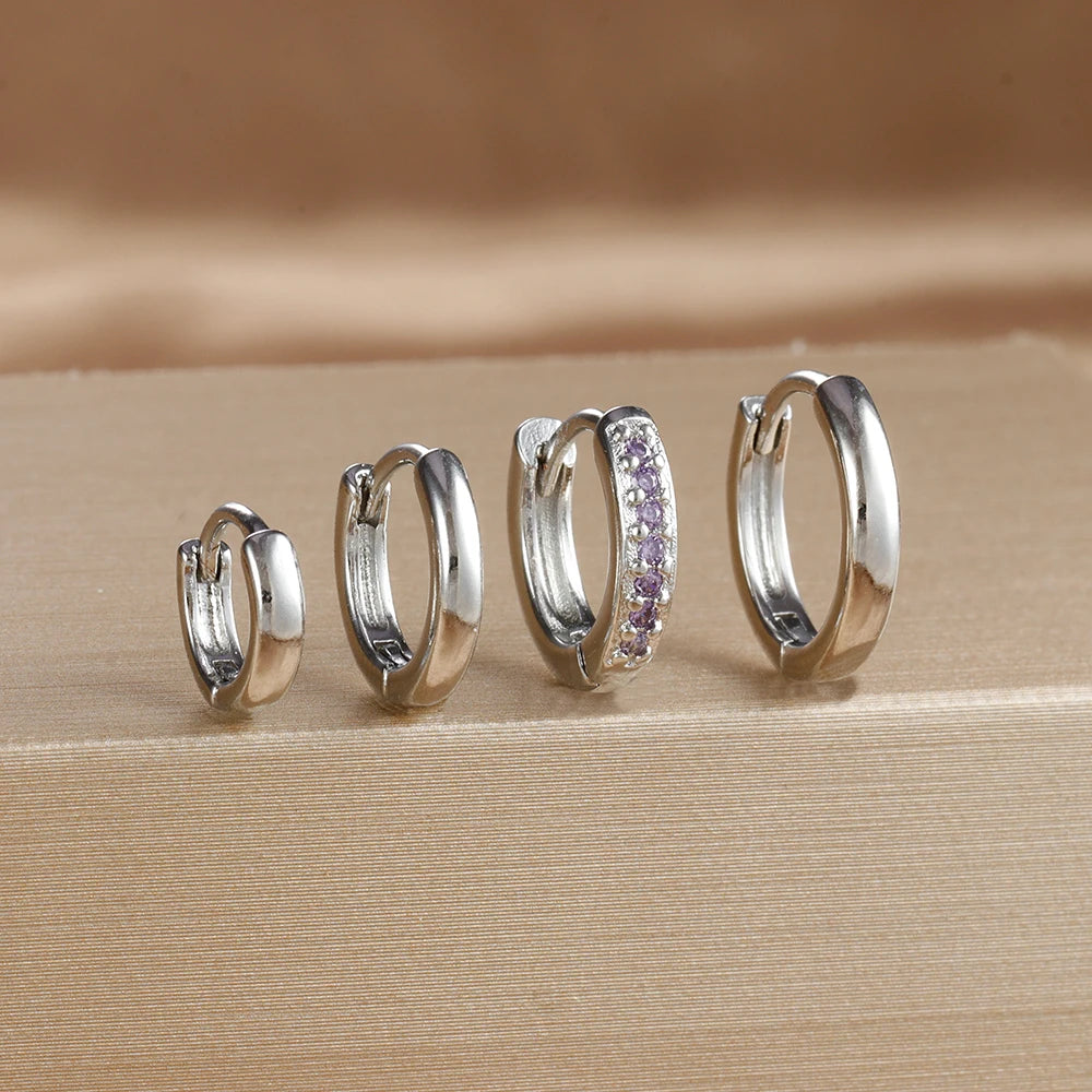 4PCS Set Stainless Steel Huggie Minimal Hoop Earrings 6/8/10mm Crystal Zirconia Helix Tragus Cartilage Earrings Piercing Jewelry Badiee Stylez