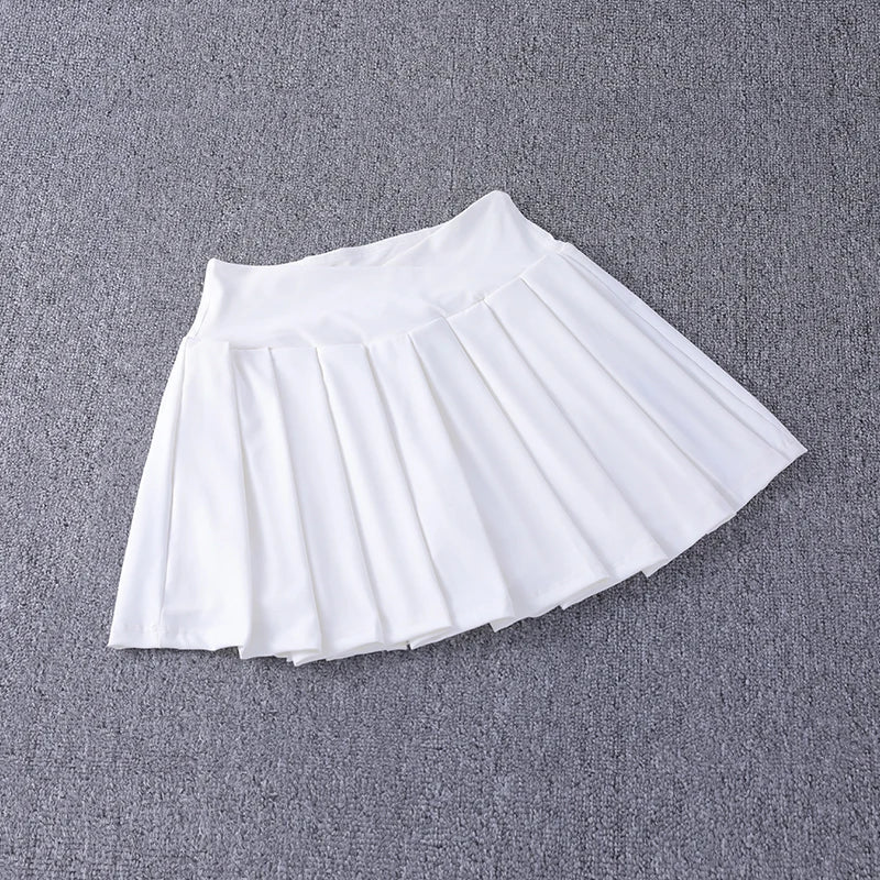 2024 New Best-Selling Pleated Nylon Spandex High Waisted Pocket Skirt With Anti Glare A-Line Sports Tennis Skirt WHITE