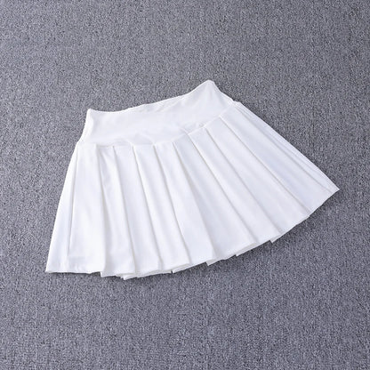 2024 New Best-Selling Pleated Nylon Spandex High Waisted Pocket Skirt With Anti Glare A-Line Sports Tennis Skirt WHITE
