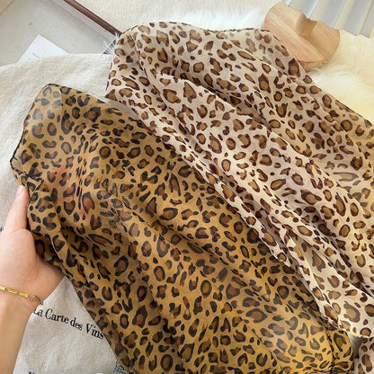 Retro Leopard Print Square Scarf for Women Satin Thin Edge Scarves Head Band Fashion Y2K Lady Hair Shawl Wrap Female Neckerchief